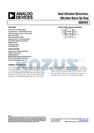 AD8599ARZ-REEL7 datasheet - Dual Ultralow Distortion, Ultralow Noise Op Amp