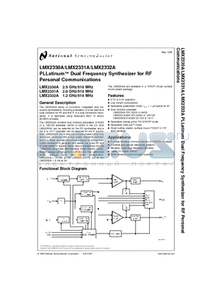 LMX2332A datasheet - PLLatinum Dual Frequency Synthesizer for RF Personal Communications