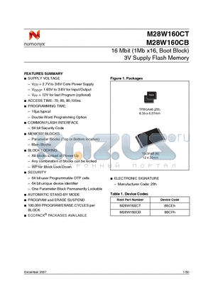 M28W160CT85ZB6 datasheet - 16 Mbit (1Mb x16, Boot Block) 3V Supply Flash Memory