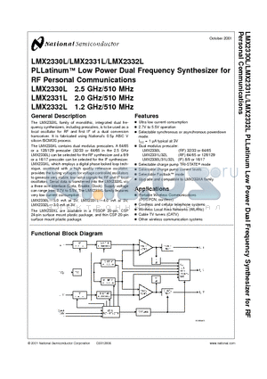 LMX2332LSLDX datasheet - PLLatinumTM Low Power Dual Frequency Synthesizer for RF Personal Communications