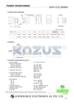 DST4-12 datasheet - POWER TRANSFORMER