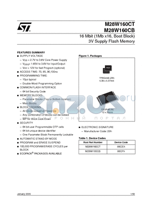 M28W160CT85ZB6F datasheet - 16 Mbit (1Mb x16, Boot Block) 3V Supply Flash Memory