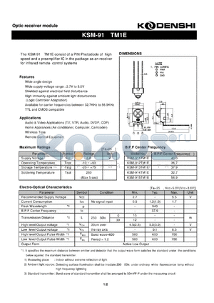 KSM-911TM1E datasheet - Optic receiver module