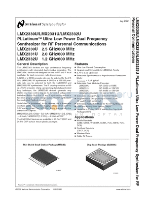 LMX2332UTMX datasheet - PLLatinum Ultra Low Power Dual Frequency Synthesizer for RF Personal Communications
