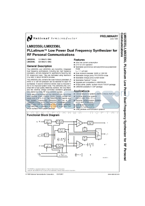 LMX2336LSLB datasheet - PLLatinum Low Power Dual Frequency Synthesizer for RF Personal Communications