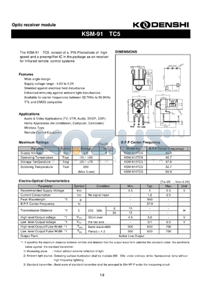 KSM-912TC5 datasheet - Optic receiver module