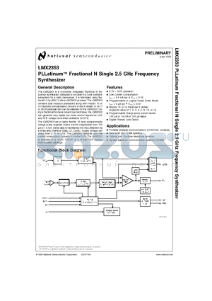 LMX2353TM datasheet - PLLatinum Fractional N Single 2.5 GHz Frequency Synthesizer