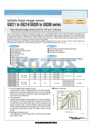 G9205-256W datasheet - InGaAs linear image sensor
