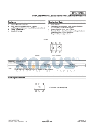 DST847BPDP6 datasheet - COMPLEMENTARY DUAL SMALL SIGNAL SURFACE MOUNT TRANSISTOR