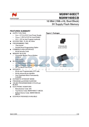 M28W160ECB100ZB1 datasheet - 16 Mbit (1Mb x16, Boot Block) 3V Supply Flash Memory
