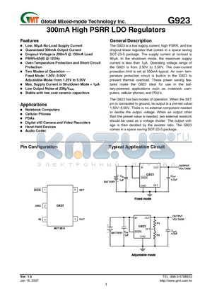 G923-200T1UF datasheet - 300mA High PSRR LDO Regulators