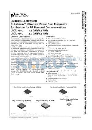 LMX2335UTMX datasheet - PLLatinum Ultra Low Power Dual Frequency Synthesizer for RF Personal Communications