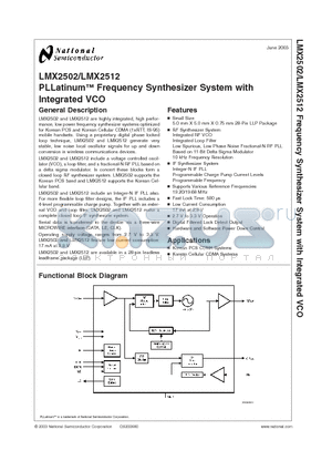LMX2512LQ1065 datasheet - PLLatinum Frequency Synthesizer System with Integrated VCO