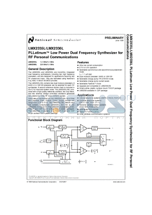 LMX2336L datasheet - PLLatinum Low Power Dual Frequency Synthesizer for RF Personal Communications