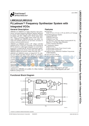 LMX2522LQ1635 datasheet - PLLatinum Frequency Synthesizer System with Integrated VCOs
