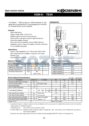 KSM-915TE5N datasheet - Optic receiver module