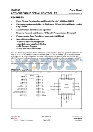 IA82050-PLC28C-01 datasheet - ASYNCHRONOUS SERIAL CONTROLLER