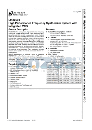 LMX2531LQ1742 datasheet - High Performance Frequency Synthesizer System with Integrated VCO