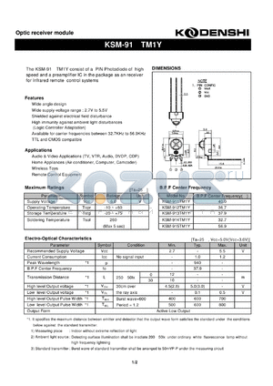 KSM-915TM1Y datasheet - Optic receiver module