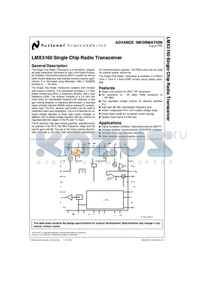 LMX3160 datasheet - Single Chip Radio Transceiver