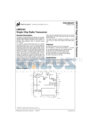 LMX3161VBH datasheet - Single Chip Radio Transceiver