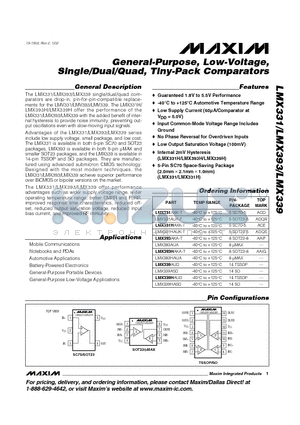 LMX331AUK-T datasheet - General-Purpose, Low-Voltage, Single/Dual/Quad, Tiny-Pack Comparators