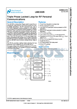 LMX3305 datasheet - Triple Phase Locked Loop for RF Personal Communications