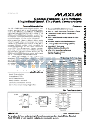 LMX339ASD datasheet - General-Purpose, Low-Voltage, Single/Dual/Quad, Tiny-Pack Comparators