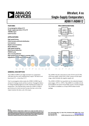 AD8611AR-REEL7 datasheet - Ultrafast, 4 ns Single-Supply Comparators