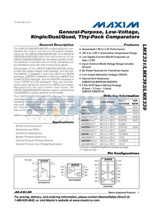 LMX331 datasheet - General-Purpose, Low-Voltage, Single/Dual/Quad, Tiny-Pack Comparators