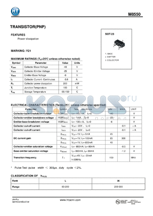 M8550 datasheet - TRANSISTOR(PNP)