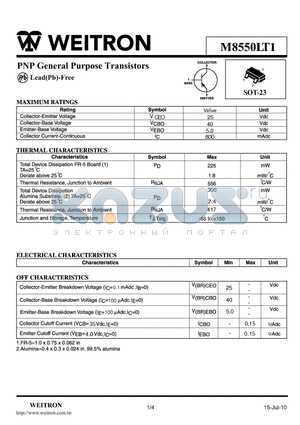 M8550LT1 datasheet - PNP General Purpose Transistors