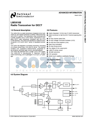 LMX4168FLQ datasheet - Radio Transceiver for DECT