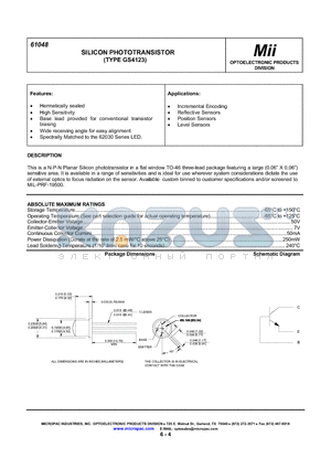 61048-104 datasheet - SILICON PHOTOTRANSISTOR