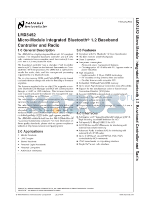 LMX5452 datasheet - Micro-Module Integrated Bluetooth-R 1.2 Baseband Controller and Radio