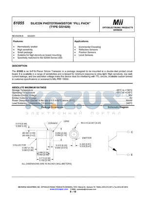 61055-105 datasheet - SILICON PHOTOTRANSISTOR PILL PACK