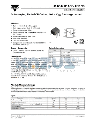 H11C4 datasheet - Optocoupler, PhotoSCR Output, 400 V VRM, 5 A surge current