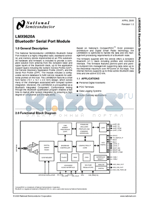 LMX9820ASM datasheet - Bluetooth Serial Port Module