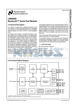 LMX9830SMX datasheet - BluetoothTM Serial Port Module