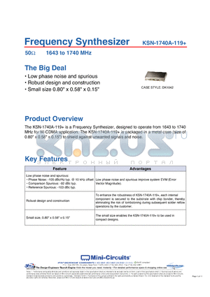 KSN-1740A-119+ datasheet - Frequency Synthesizer