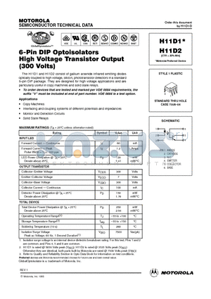 H11D1 datasheet - 6-Pin DIP Optoisolators High Voltage Transistor Output(300 Volts)