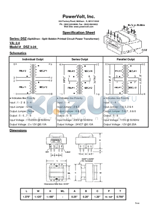DSZ3-24 datasheet - Split Bobbin Printed Circuit Power Transformer