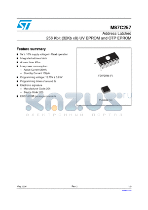 M87C257-10F3TR datasheet - Address Latched 256 Kbit (32Kb x8) UV EPROM and OTP EPROM