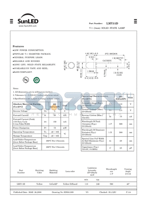 LMY11D datasheet - T-1 (3mm) SOLID STATE LAMP