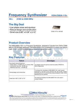 KSN-2300A-119+ datasheet - Frequency Synthesizer