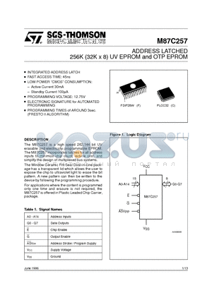 M87C257-10XC3TR datasheet - ADDRESS LATCHED 256K 32K x 8 UV EPROM and OTP EPROM