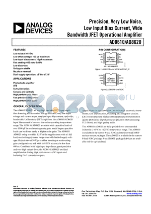 AD8620BRZ-REEL7 datasheet - Precision, Very Low Noise, Low Input Bias Current, Wide Bandwidth JFET Operational Amplifier