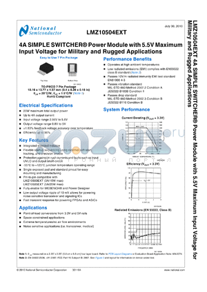 LMZ10504EXTTZ datasheet - 4A SIMPLE SWITCHER^ Power Module with 5.5V Maximum Input Voltage for Military and Rugged Applications