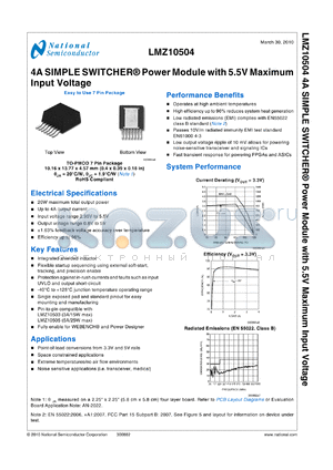 LMZ10504TZE-ADJ datasheet - 4A SIMPLE SWITCHER^ Power Module with 5.5V Maximum