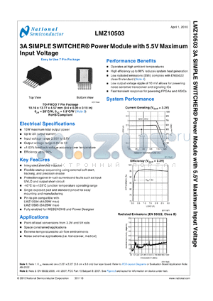 LMZ10503TZ-ADJ datasheet - 3A SIMPLE SWITCHER^ Power Module with 5.5V Maximum Input Voltage